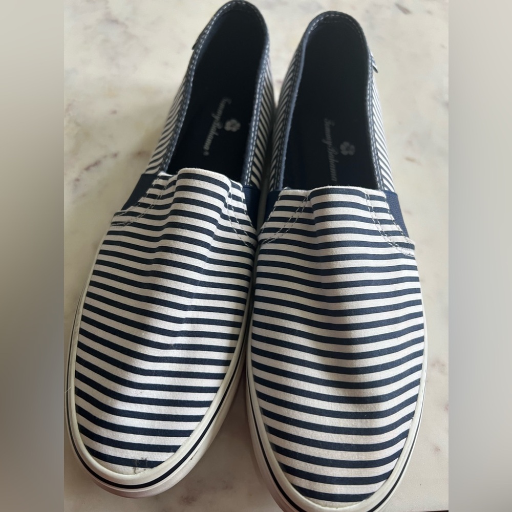 Tommy Bahama Slip-on Sneakers Blue White Stripe Size 8.5